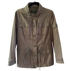 Eddie Bauer Utility‎ Jacket Women's M  Olive Green 100% Cotton Pockets (e- 91)